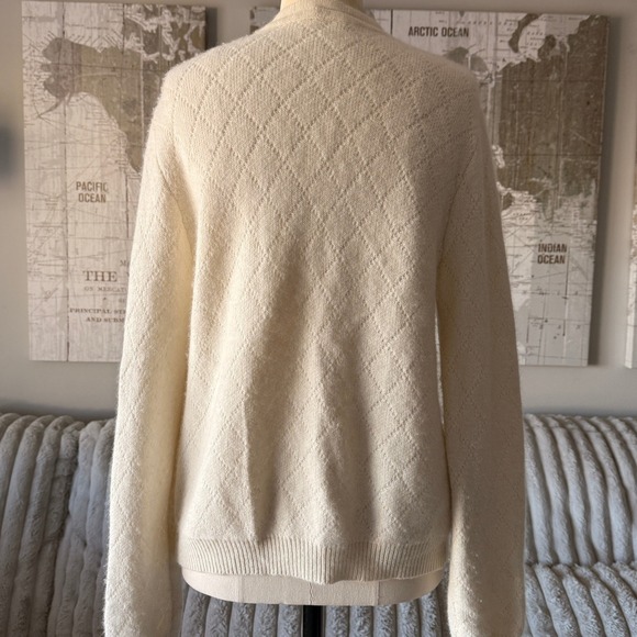 Cream Diamond Knit Cardigan Sweater Heart Buttons Women's size M - Picture 4 of 5